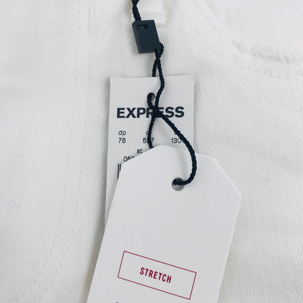 EXPRESS | High Waist Raw Hem Stretch Denim Shorts - Picture 6 of 7